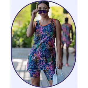 Strongsuit Tentacle Spectacle Tunic Style Unisex One Piece Swimsuit Cyan fits 2X